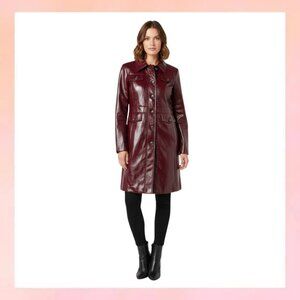 Karl Lagerfeld Paris Burgundy Faux Patent Leather Trench Coat - Size 12